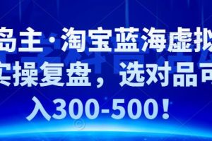 黄岛主·淘宝蓝海虚拟选品实操复盘，选对品可日入300-500！