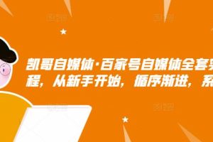 凯哥自媒体·百家号自媒体全套实战赚钱教程，从新手开始，循序渐进，系统的讲解