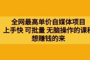 全网最高单价自媒体项目：上手快可批量无脑操作的课程，想赚钱的来