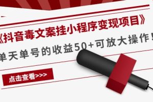 《抖音毒文案挂小程序变现项目》单天单号的收益50+可放大操作！