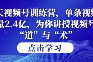 第14期21天视频号训练营，单条视频播放量2.4亿，为你讲授视频号的“道”与“术”！