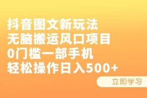 抖音图文新玩法，无脑搬运风口项目，0门槛一部手机轻松操作日入500+【揭秘】