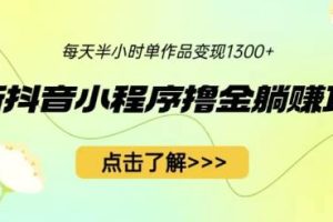 最新抖音小程序撸金躺赚项目，一部手机每天半小时，单个作品变现1300+【揭秘】