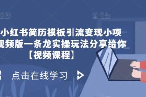 拆解小红书简历模板引流变现小项目，视频版一条龙实操玩法分享给你【视频课程】