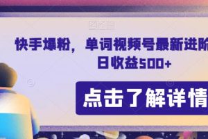 快手爆粉，单词视频号最新进阶玩法，日收益500+【揭秘】