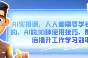 AI实用课，人人都需要学会的，AI的30种使用技巧，数倍提升工作学习效率