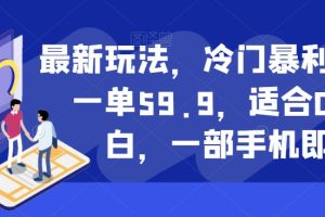 最新玩法，冷门暴利项目，一单59.9，适合0基础小白，一部手机即可操作【揭秘】