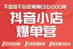 抖店商品卡运营班（8月份），从0-1学习抖音小店全部操作方法，不直播不拍短视频日出1000单