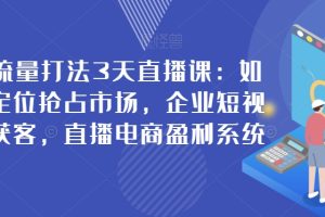 新商业流量打法3天直播课：如何升级定位抢占市场，企业短视频精准获客，直播电商盈利系统