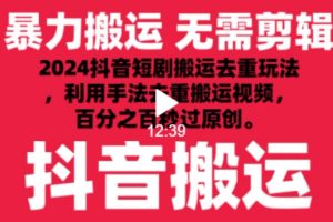 2024最新抖音搬运技术，抖音短剧视频去重，手法搬运，利用工具去重，达到秒过原创的效果【揭秘】