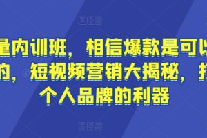 流量内训班，相信爆款是可以重复的，短视频营销大揭秘，打造个人品牌的利器